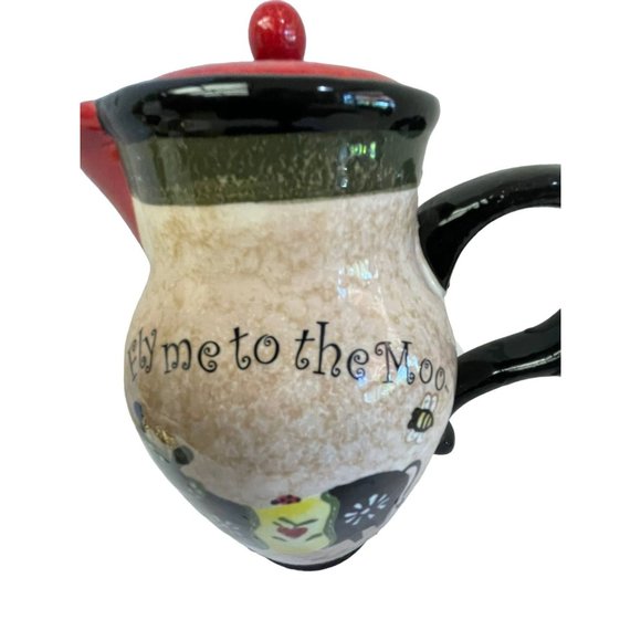 Pitcher Tea Pots Fly Me to The Moon Sheep Bee 7.5" Ceramic Collectible Creamer - Picture 6 of 10
